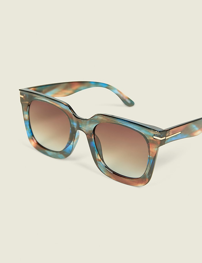 Blue & Brown Tortoiseshell Print Square Sunglasses