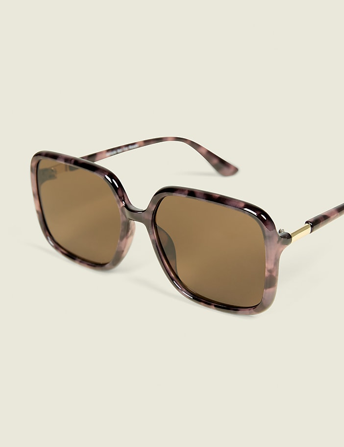 Pink Tortoiseshell Print Square Sunglasses