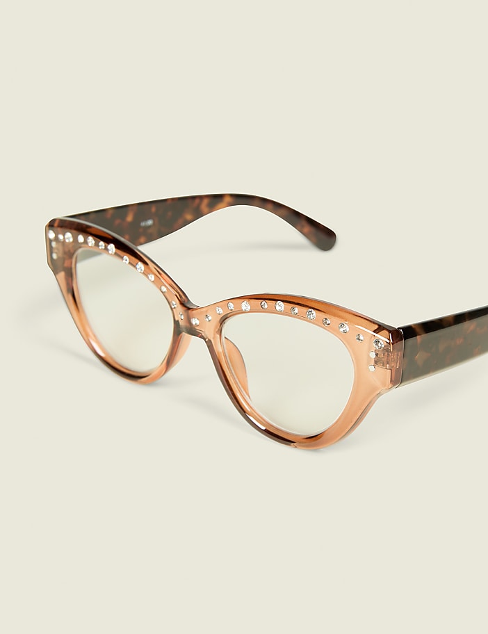 Brown Embellished Cateye Reading Glasses