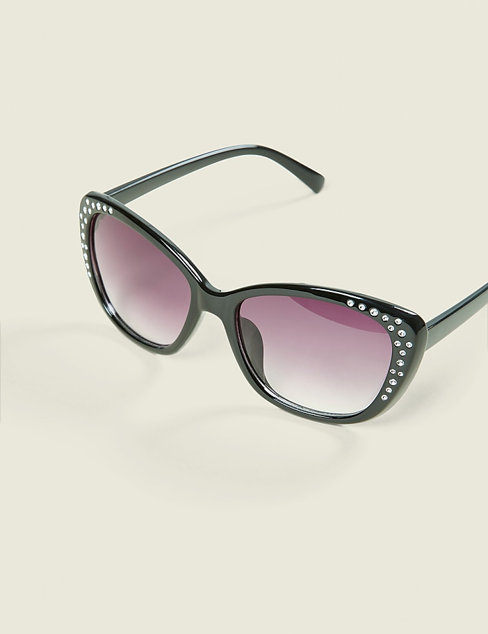 Embellished Black Cateye Sunglasses
