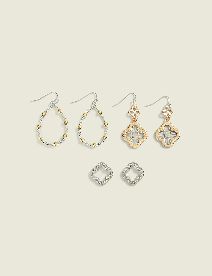 Mixed Metal Clover & Drop 3-Pack Earrings