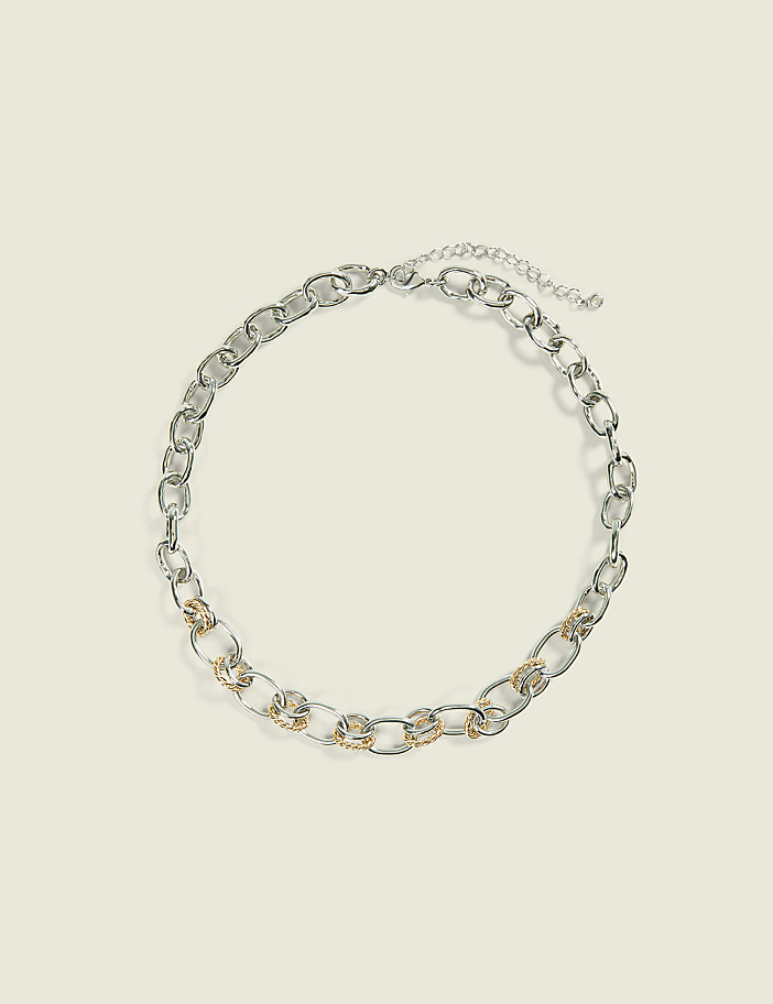 Mixed Metal Cable Link Statement Necklace