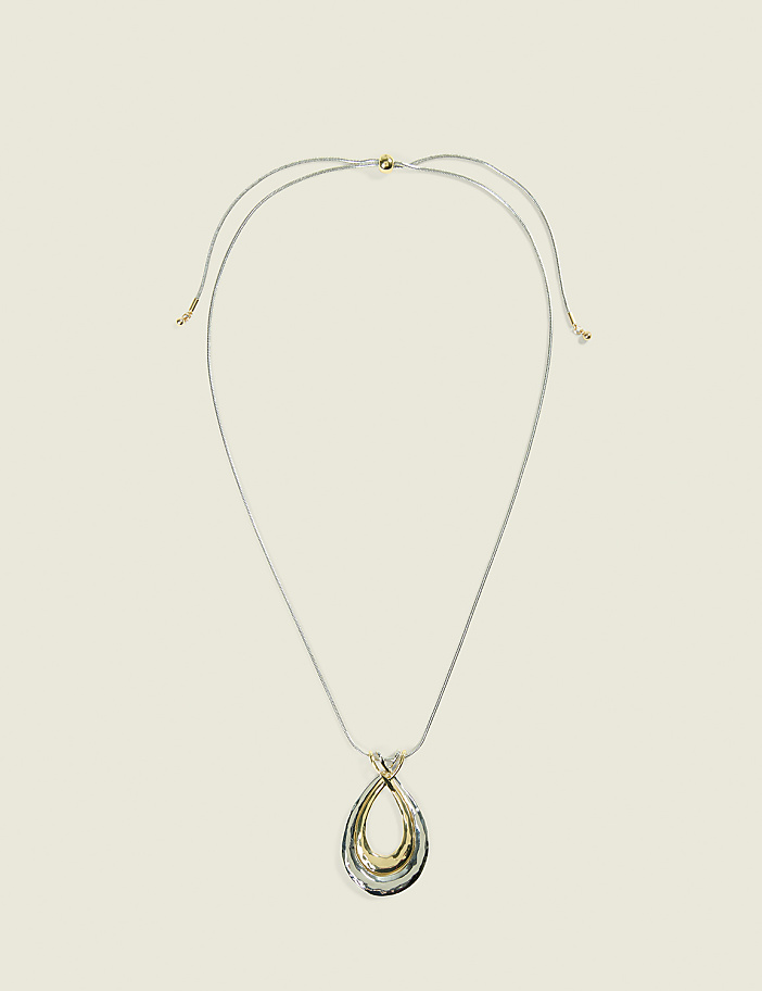 Mixed Metal Pull Chain Teardrop Pendant Necklace