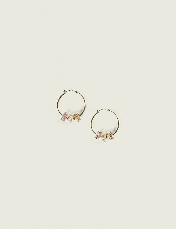 Pave Circle Charm Hoop Earrings
