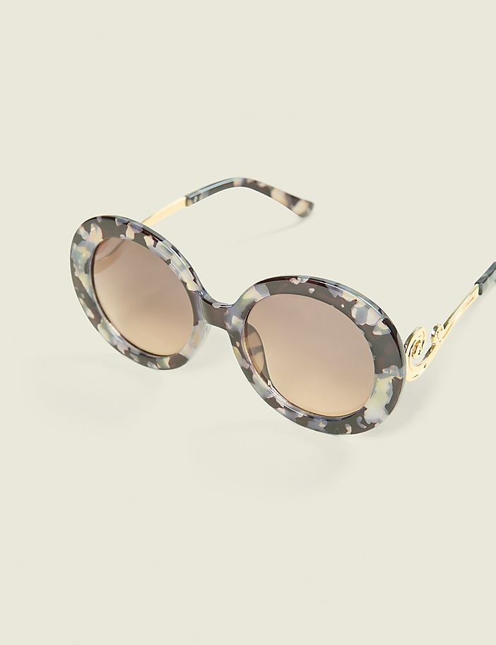Tortoiseshell Print Circle Sunglasses