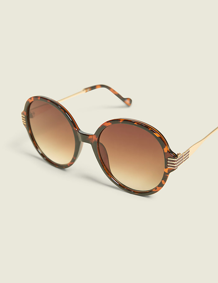 Tortoiseshell Print Round Sunglasses