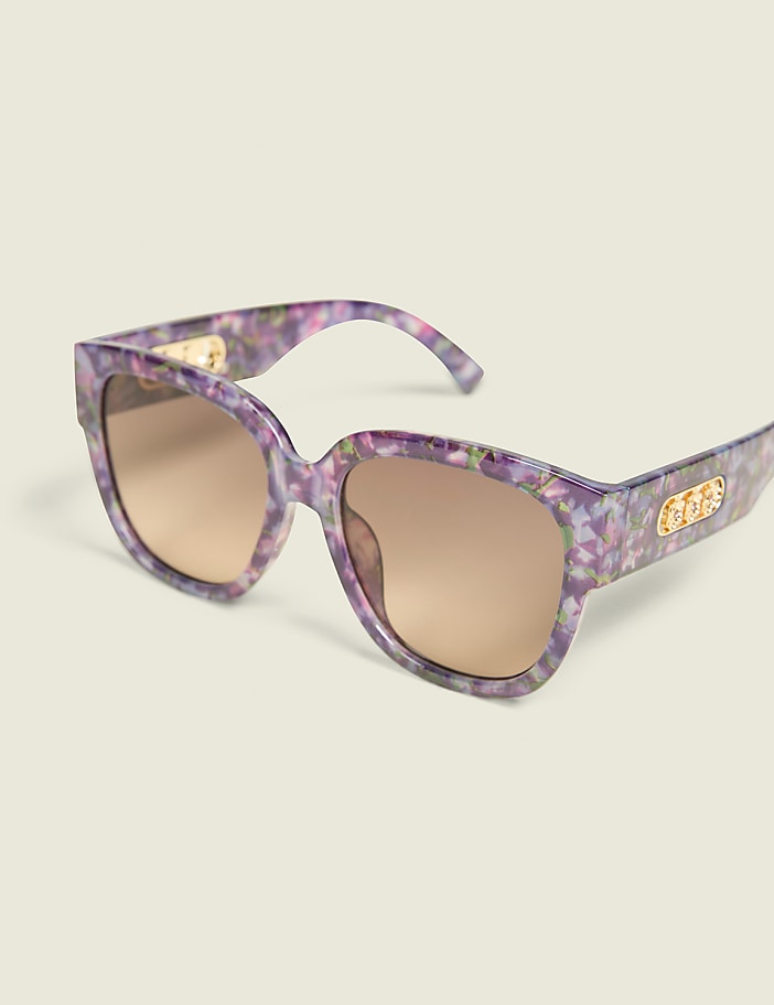 Purple Tortoiseshell Print Cateye Sunglasses