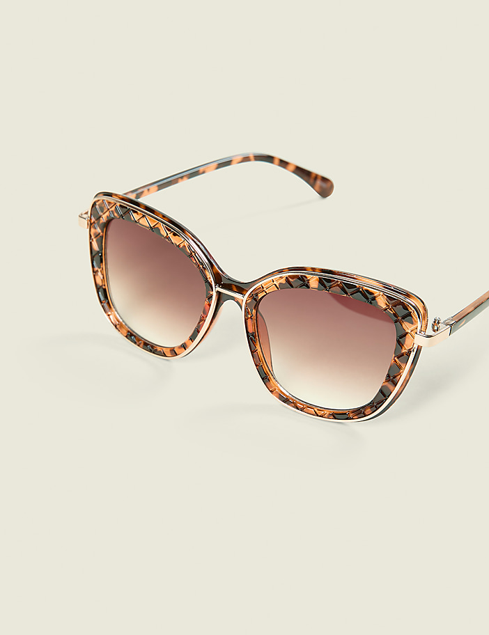 Quilted Tortoiseshell Print Cateye Sunglasses