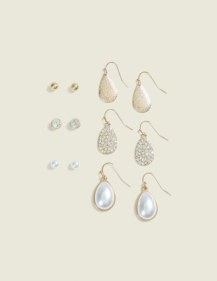 Goldtone Stud & Teardrop Earrings 6-Pack