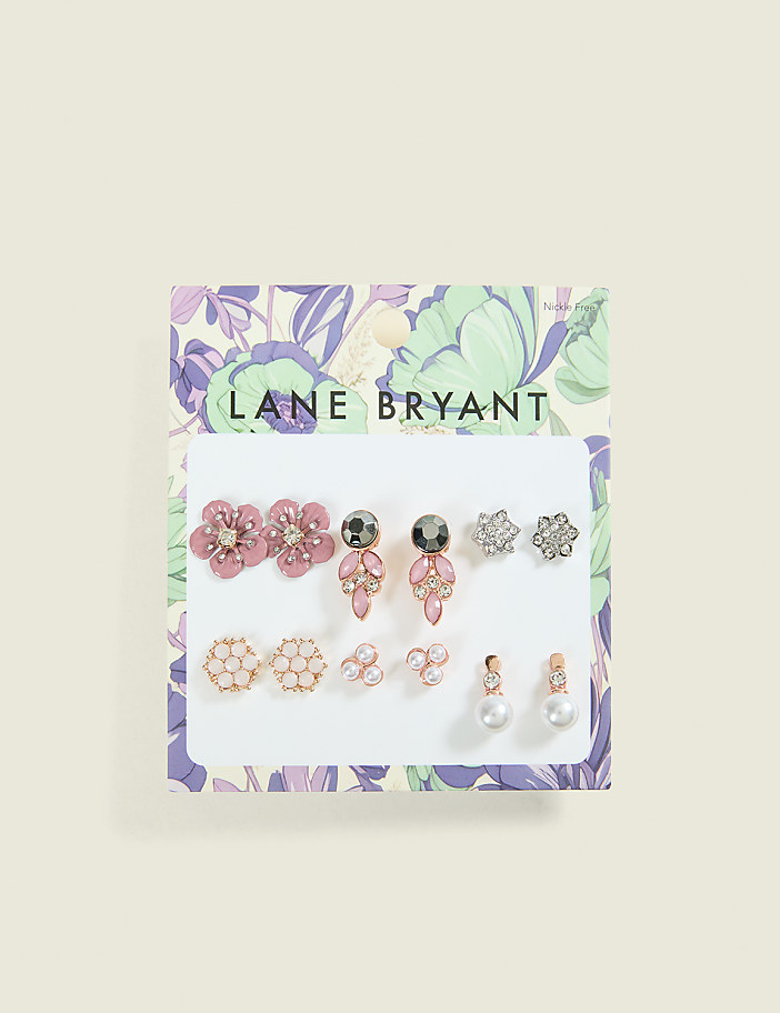 Pink & Pearlized Flower Earrings 6-Pack