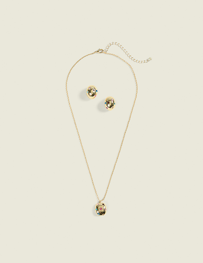 Abstract Multi-Color Stone Necklace & Earrings Set