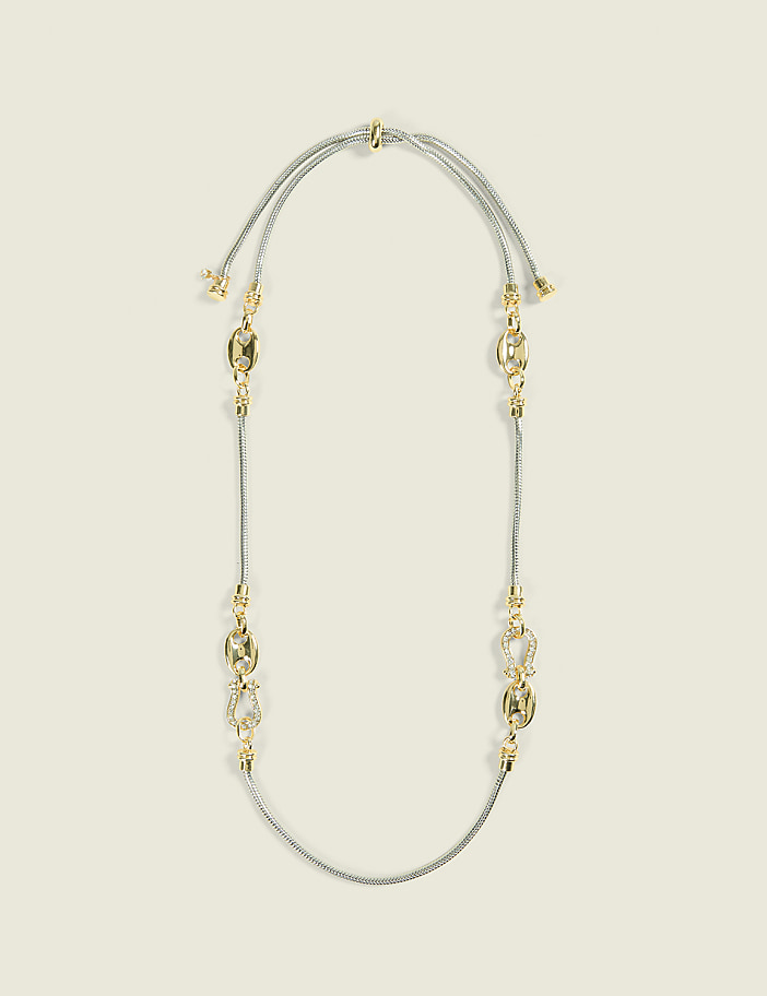 Mixed Metal Cable-Linked Necklace