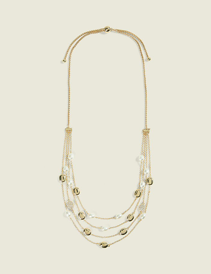 Goldtone & Pearlized Multi-Row Necklace