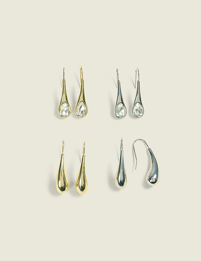 Mixed Metal Organic Drop Earrings 4-Pack
