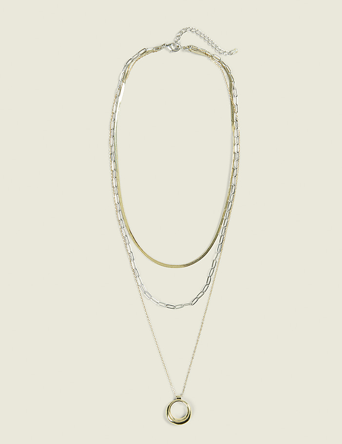 Mixed Metal Multi-Row Chain Necklace