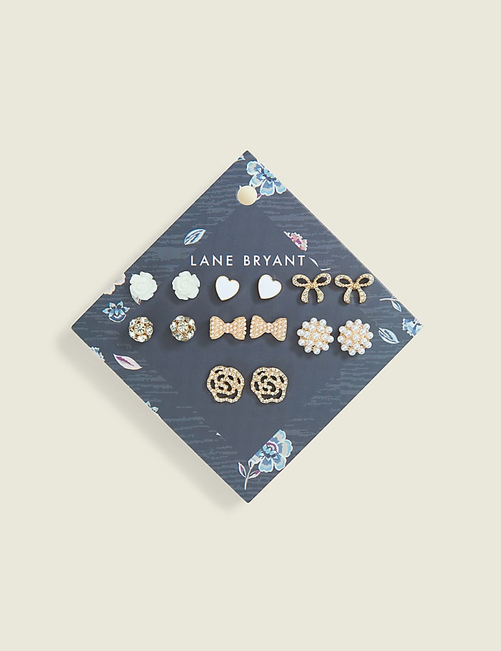 Goldtone & Pearl Detail Earrings 7-Pack