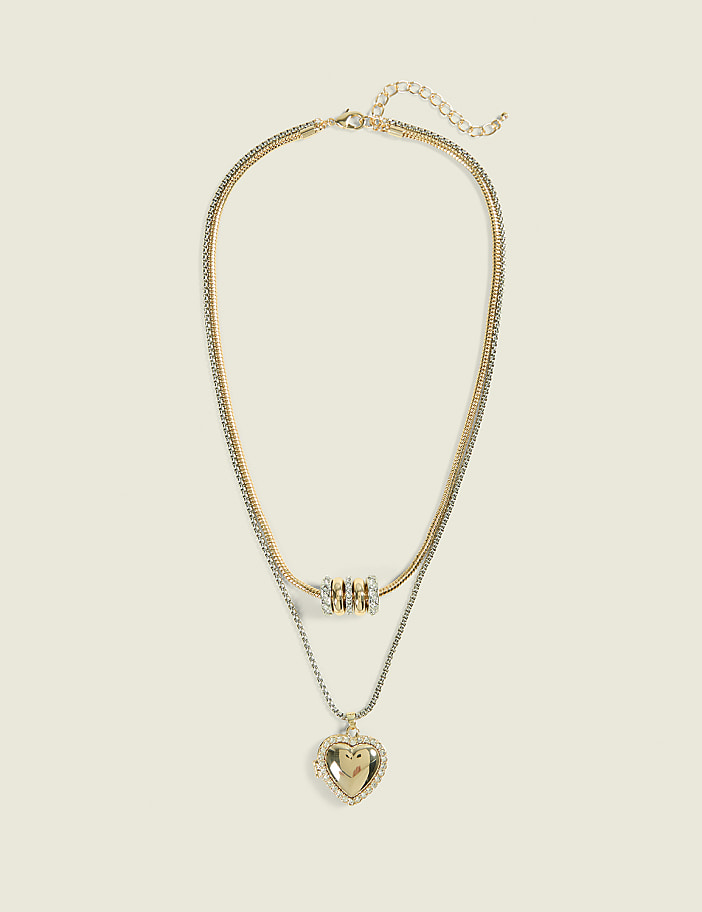 Mixed Metal Heart Pendant Necklace