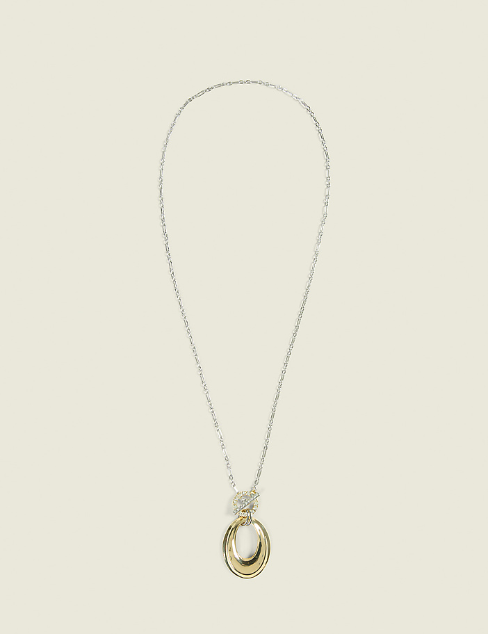 Mixed Metal Oval Pendant Necklace