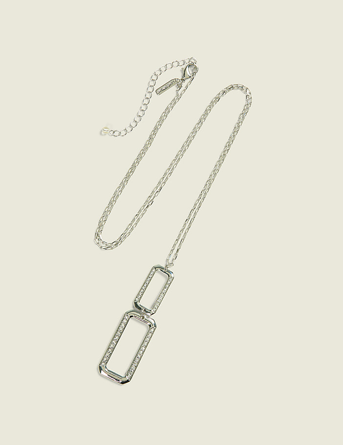 Silvetone Double Square Pendant Necklace