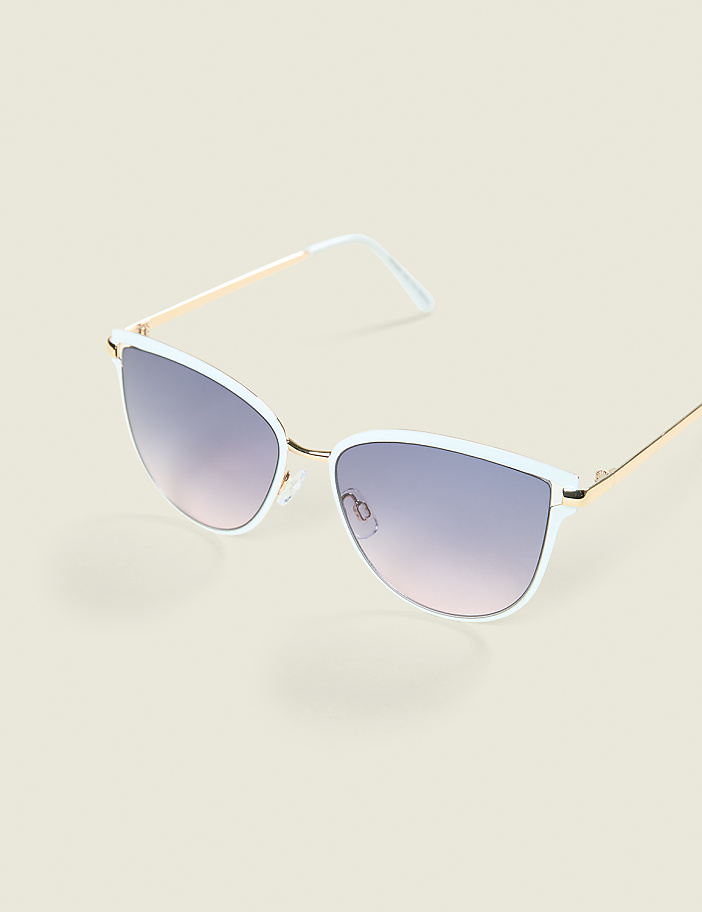White & Goldtone Cateye Sunglasses