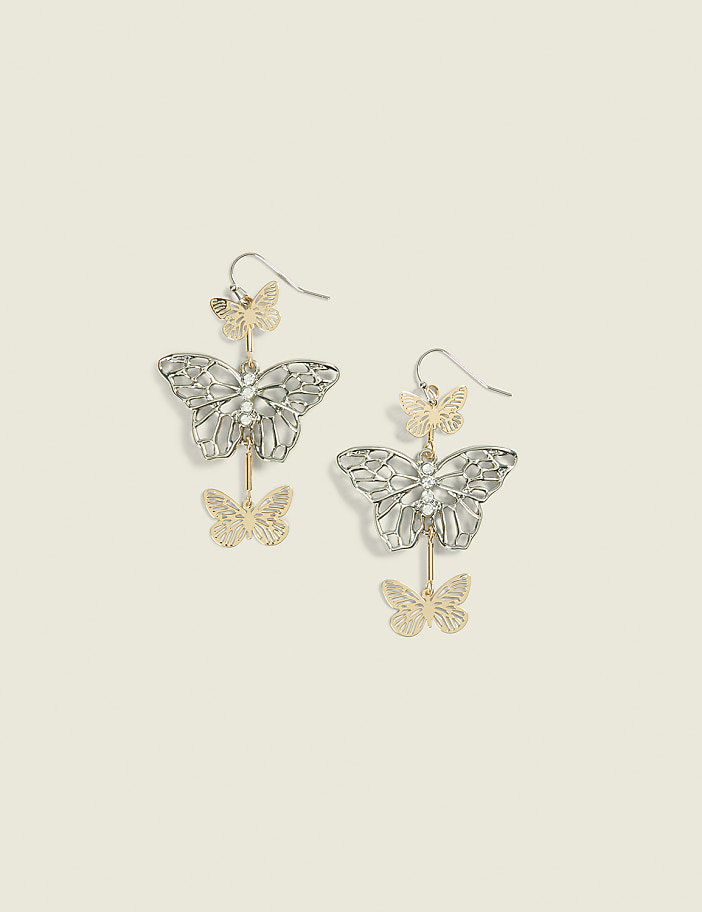 Mixed Metal Butterfly Drop Earrings