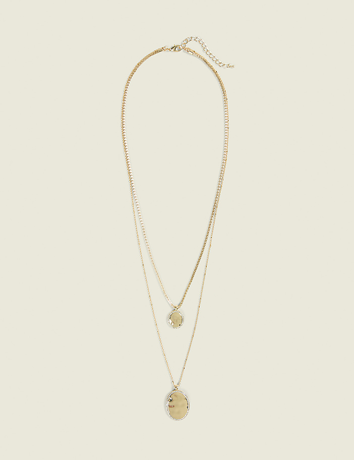 Goldtone Oval & Pave Multi-Row Necklace