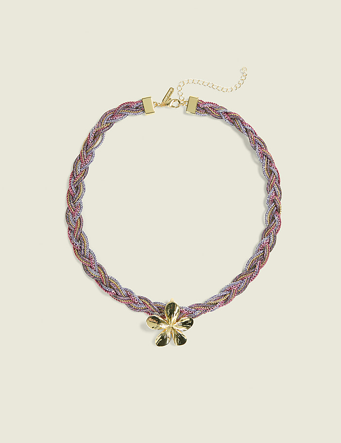Braided Flower Statement Necklace