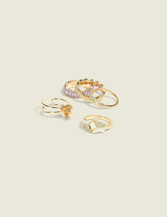 Goldtone & Purple Ring Stack