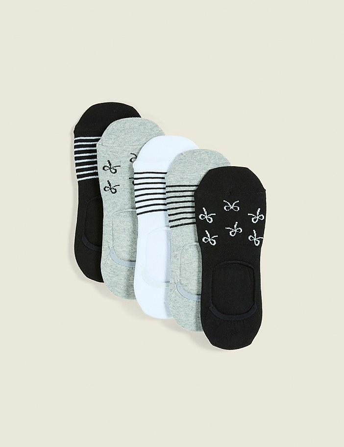 5-Pack No-Show Socks - Bows & Stripes