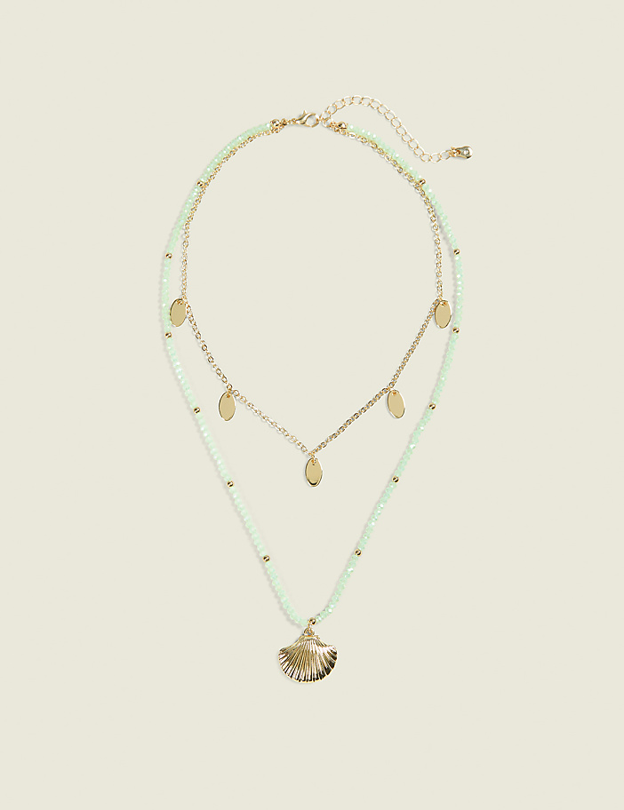 Turquoise Bead & Seashell Multi-Row Necklace