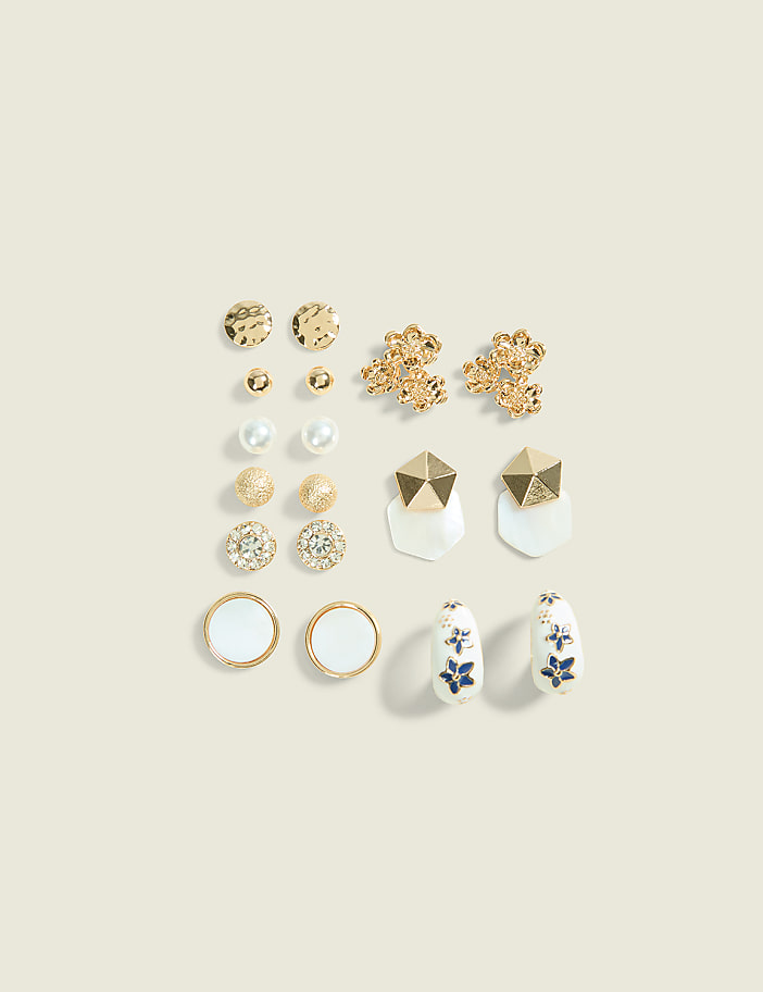 Goldtone Geometric Earring 9-Pack