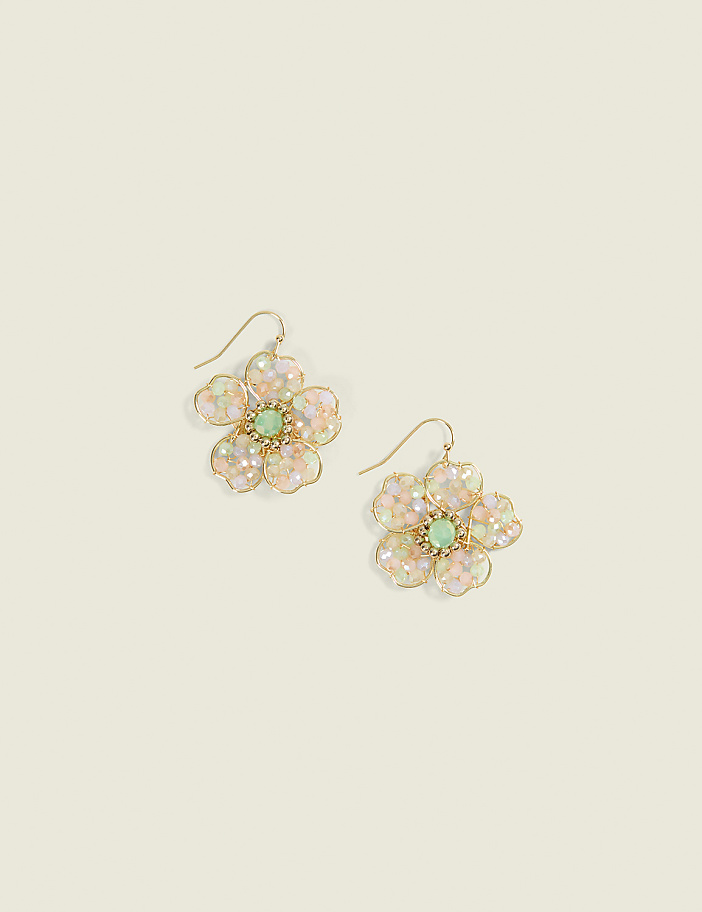 Beaded Flower Wire Earrings