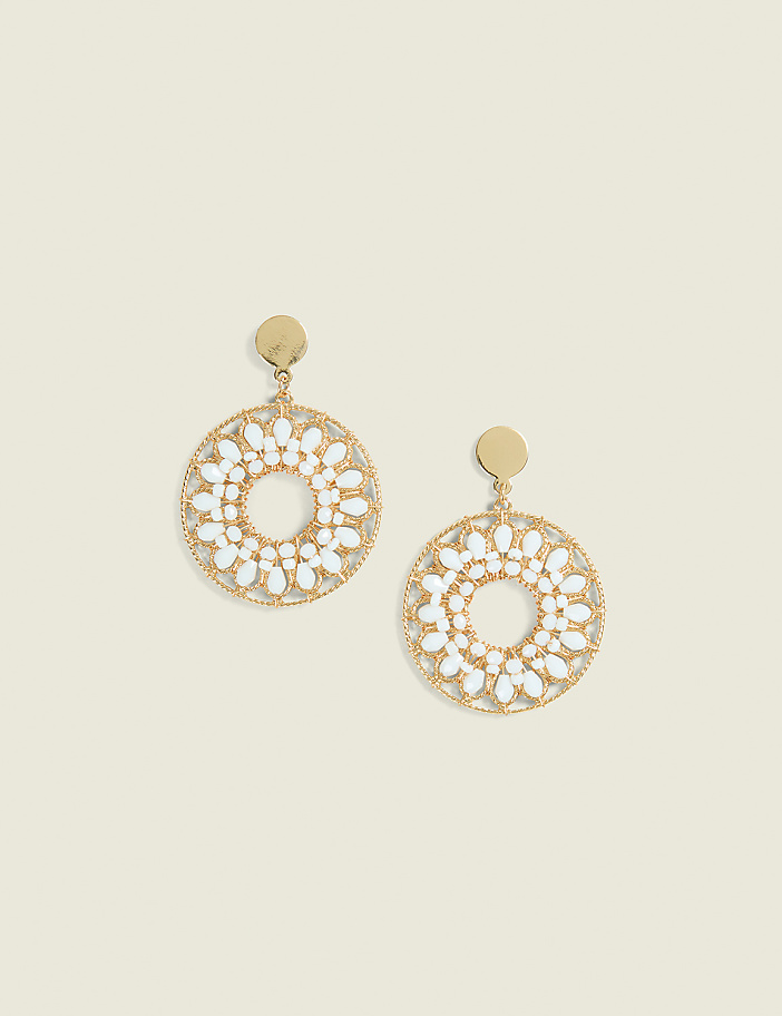 Neutral Beaded Circle Filigree Drop Earrings