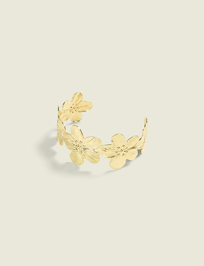 Goldtone Hibiscus Flower Cuff