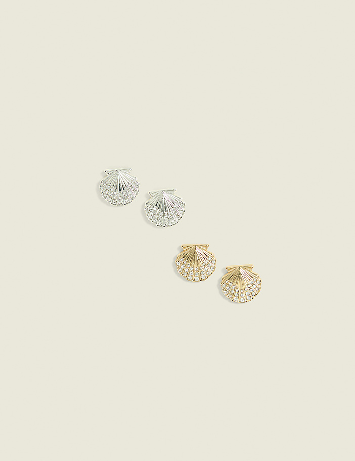 Pave Seashell Earrings 2-Pack