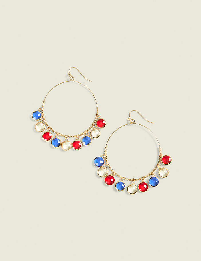 Americana Imitation Stone Drop Hoop Earrings