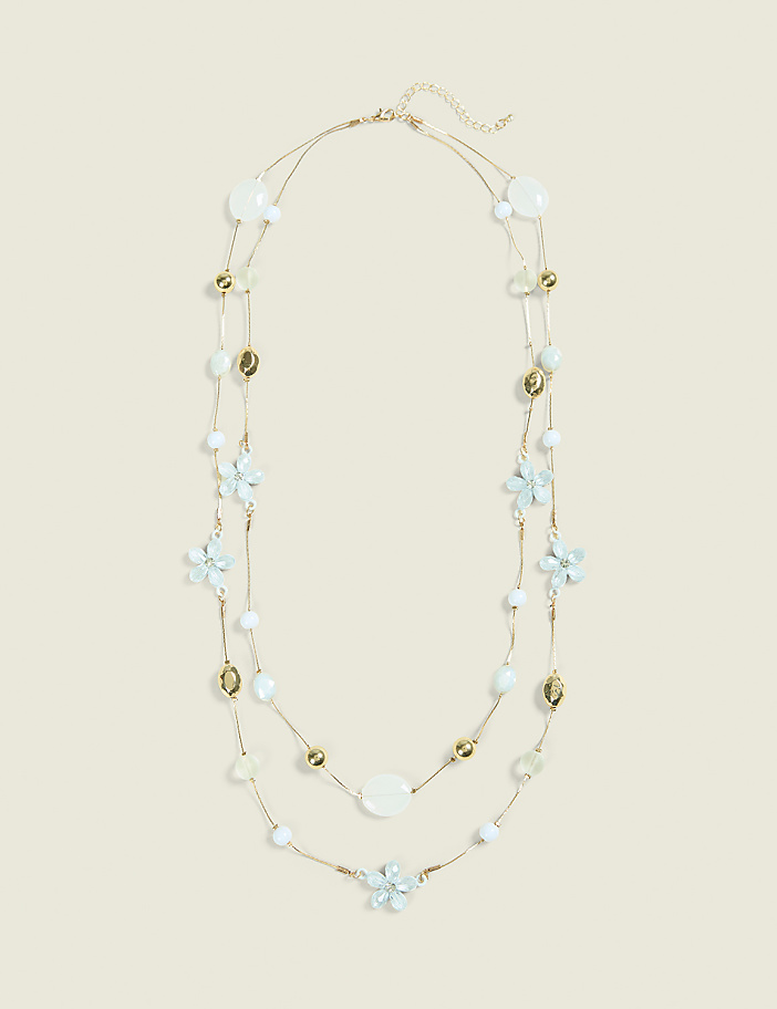 White Flower Multi-Row Station Necklace