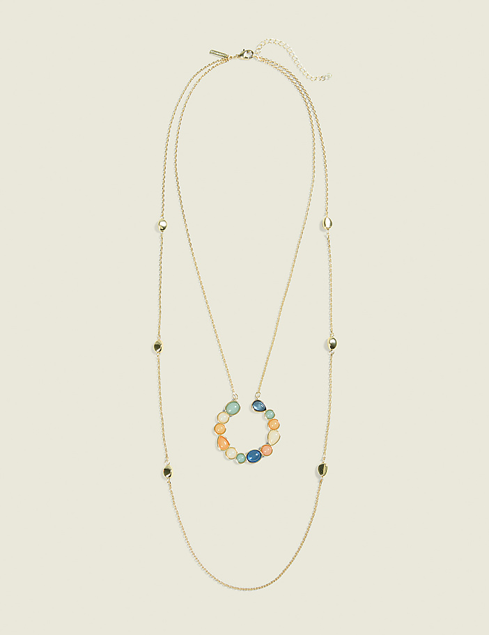Layered Multi-Color Pendant Necklace