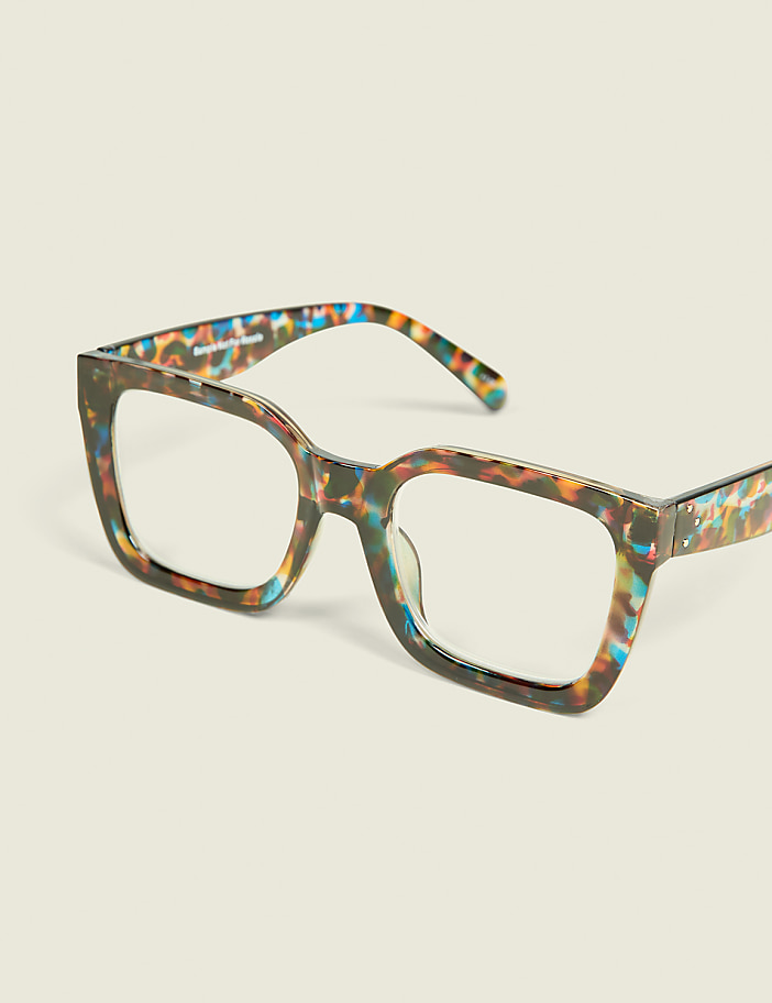 Multi-Color Tortoiseshell Print Square Reading Glasses