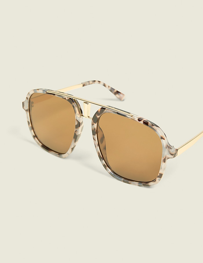 Oversized Tortoiseshell Print Aviator Sunglasses