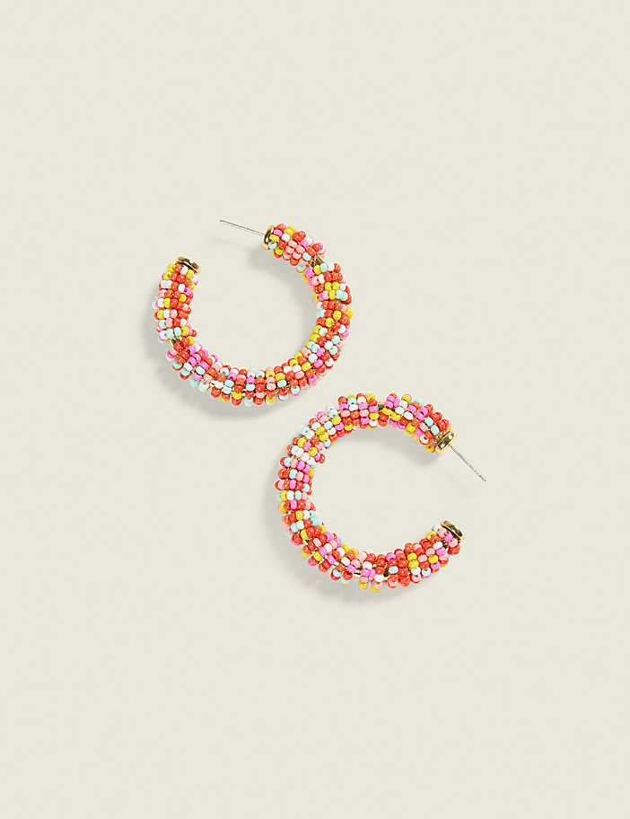Multi-Color Beaded Hoop Earrings