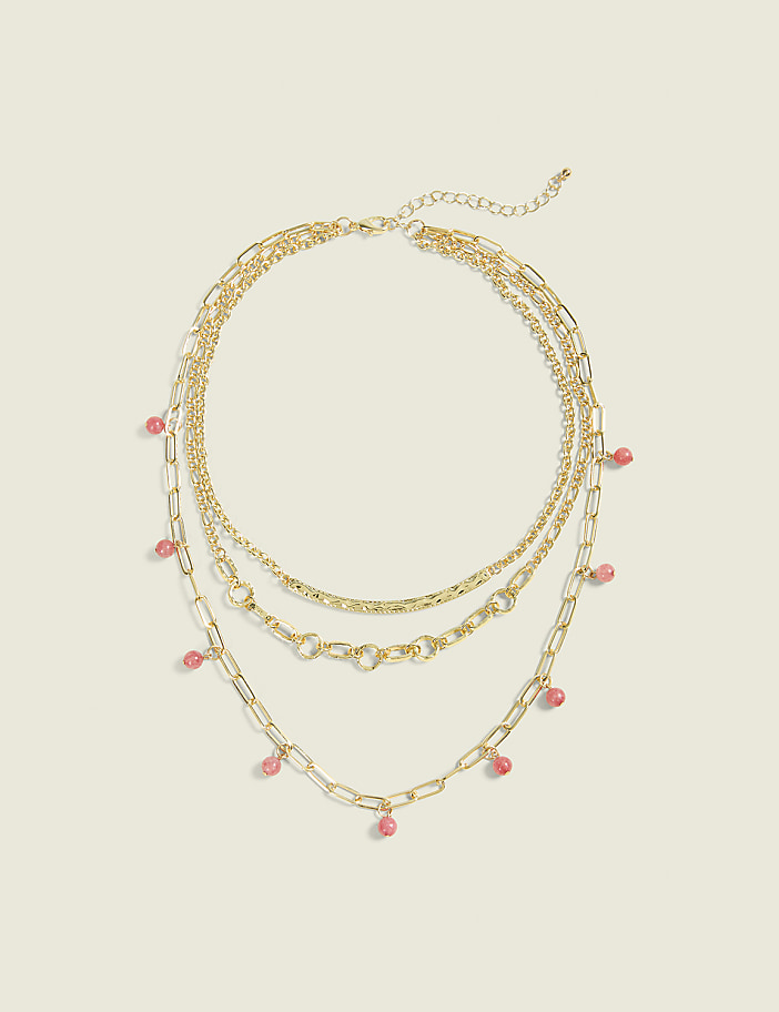 Coral Beaded Multi-Layer Necklace