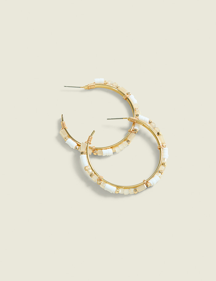 Neutral Beaded Hoop Earrings