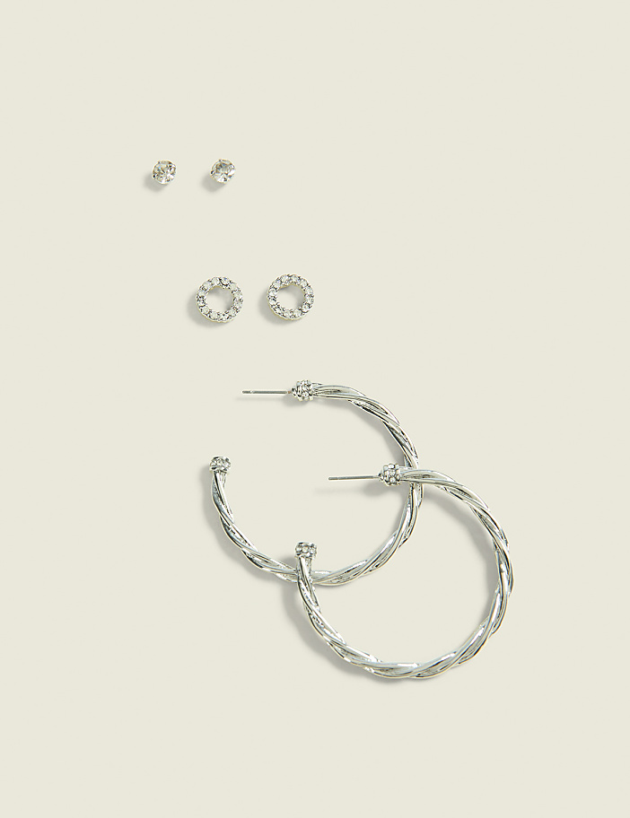 Multi-Shape Silvertone Earring 3-Pack