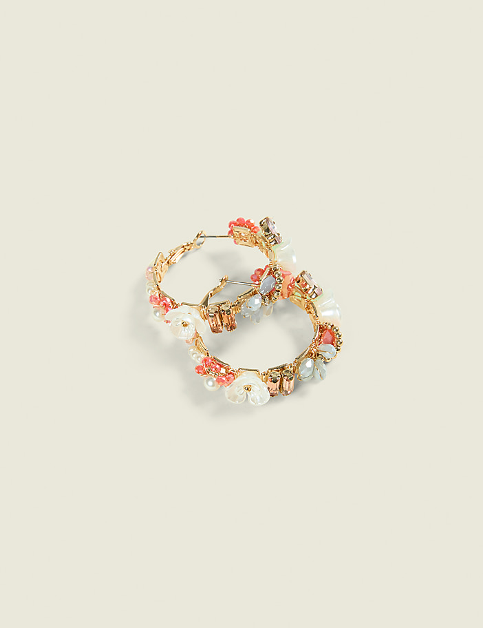 Multi-Color Floral Hoop Earrings