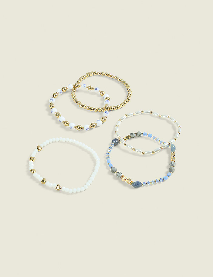 Blue & White Beaded Stretch Bracelet 5-Pack