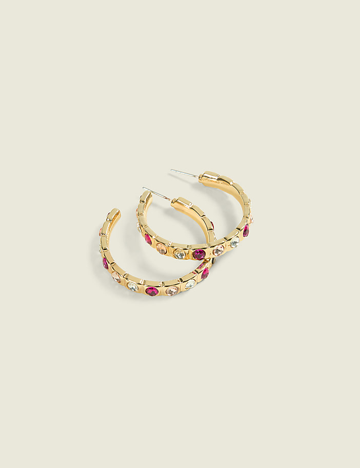 Pink Imitation Stone Hoop Earrings