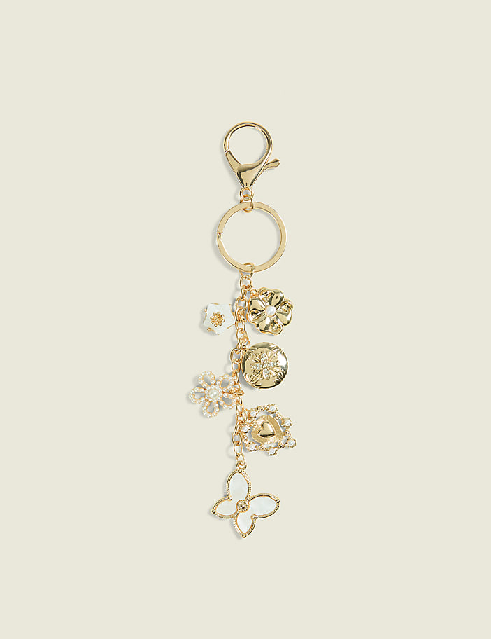 Goldtone & Pearlized Floral Bag Charm