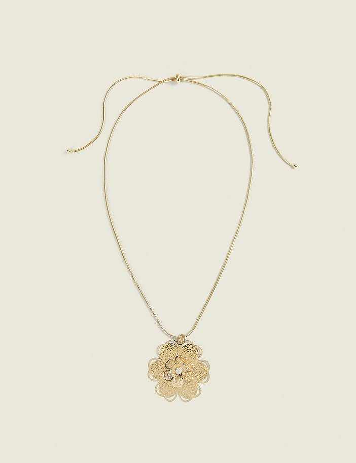 Goldtone Floral Filigree Statement Necklace