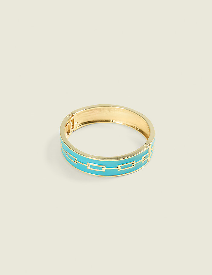 Teal & Goldtone Chain-Detail Cuff Bracelet